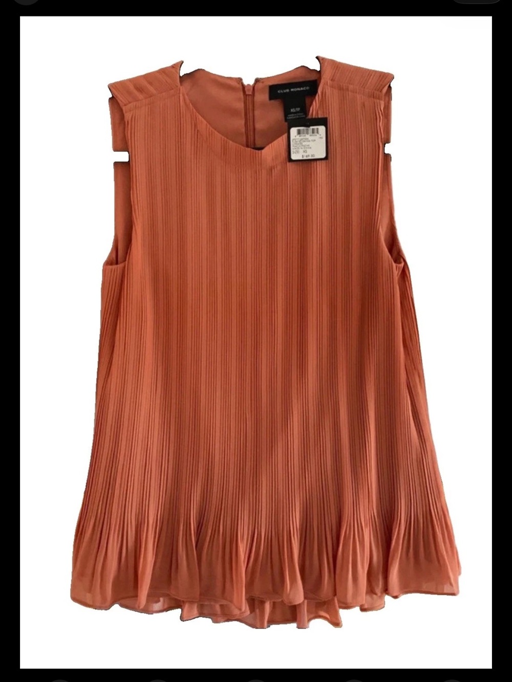 NWT Club Monaco Pleated Plissé Sleeveless Swing Top Rust Terracotta XS Chest 16”